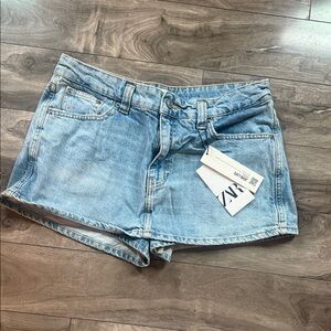 Zara Sky Blue Casual Denim Shorts